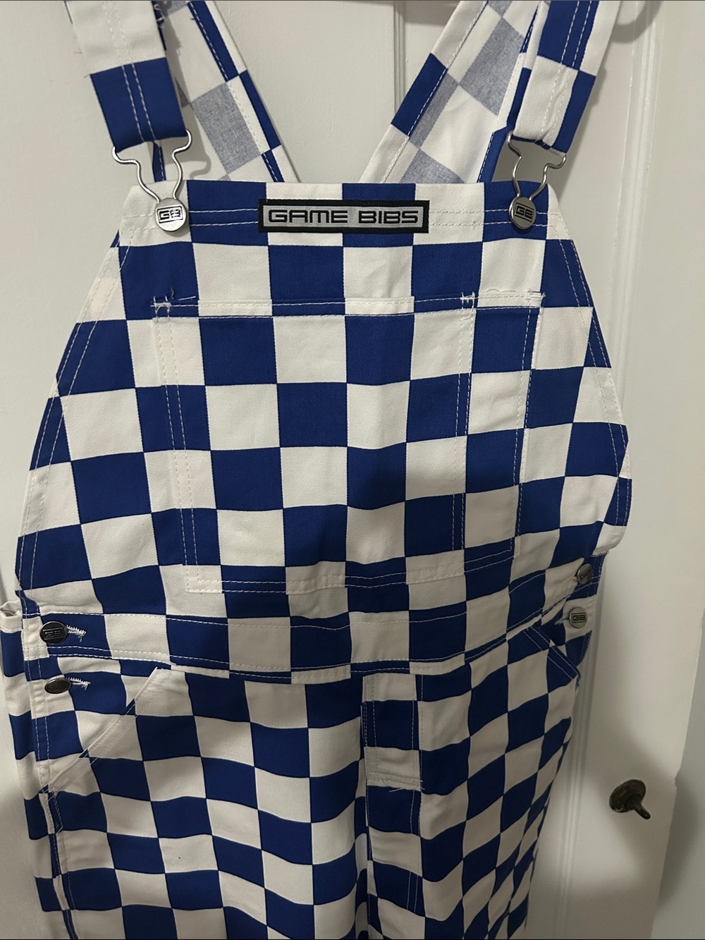 Men’s Medium Blue and White Checkered Game Day Bibs